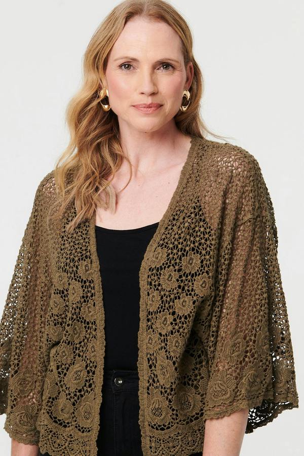Olive | Crochet Textured Open Front Cardigan