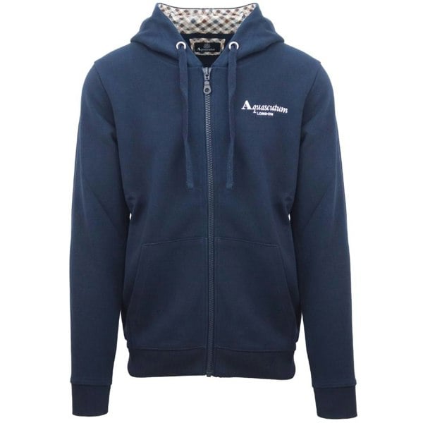 Aquascutum Classic Embossed Signature Logo Zip-Up Hoodie - Navy Blue