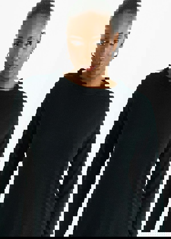 Gini London Black Crew Neck Fine Knit Oversized Jumper