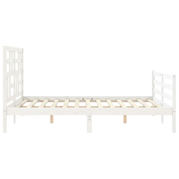 Berkfield Bed Frame with Headboard White King Size Solid Wood