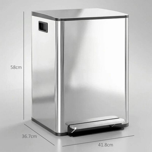 40L Dual Compartment Stainless Steel Bin, with Deodoriser Holders - Silver Tone