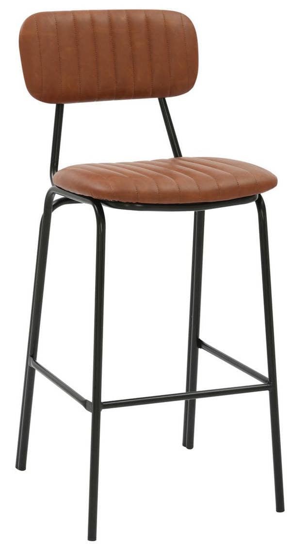 Lamboro Belluno Brown Kitchen Bar Stool with Faux Leather Seat & Fixed Metal Legs
