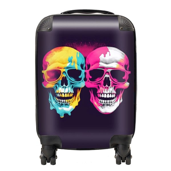 Warren Reed Pinks And Blue Happy Skeletons Suitcase