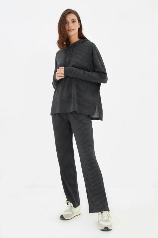WOVCOR 2 Piece Ribbed Knit Pajama Set with Hood