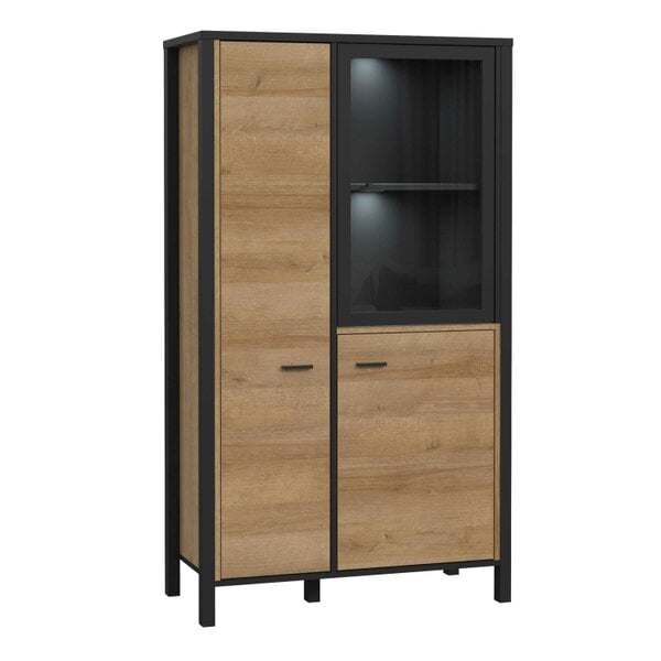 Wyld Haus Egtved Black and Natural Oak Wood Effect Small Display Cabinet 2 Doors 1 Shelf