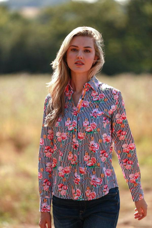 ETERNAL BLOOM STRIPE PINK PEONY WOMENS  PRINT SHIRT - Premium Men's Patterned Shirt by Claudio Lugli | Bold Design, Tailored Fit, Best Printed Shirts