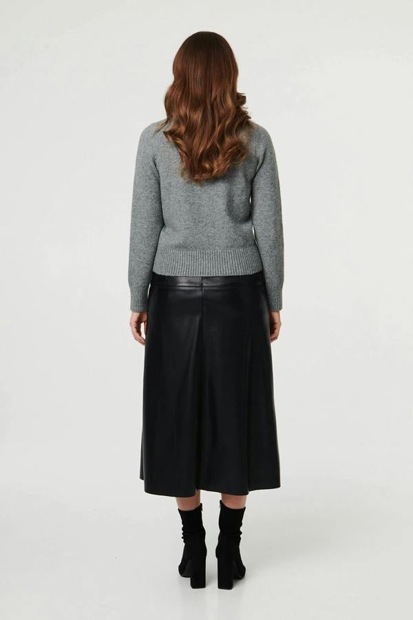 Grey | Textured Button Front Collared Cardigan