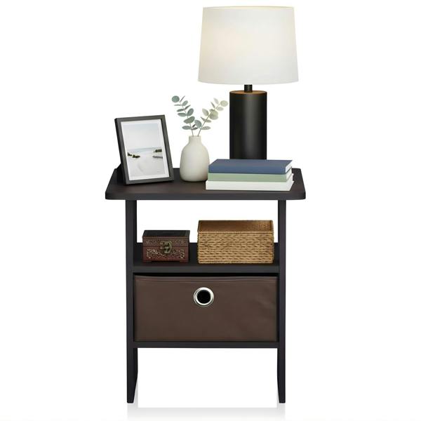 WALPLUS Andrey End Table Nightstand with Bin Drawer, Dark Walnut, | Stylish Table for Home Use with Practical and Modern Design | 11157DWN