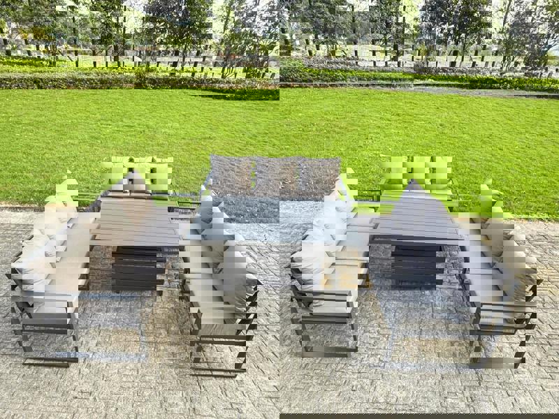 Fimous 9 Seater Aluminium Garden Furniture Set with Adjustable Rising Dining Table & 3 Sofas - Dark Grey