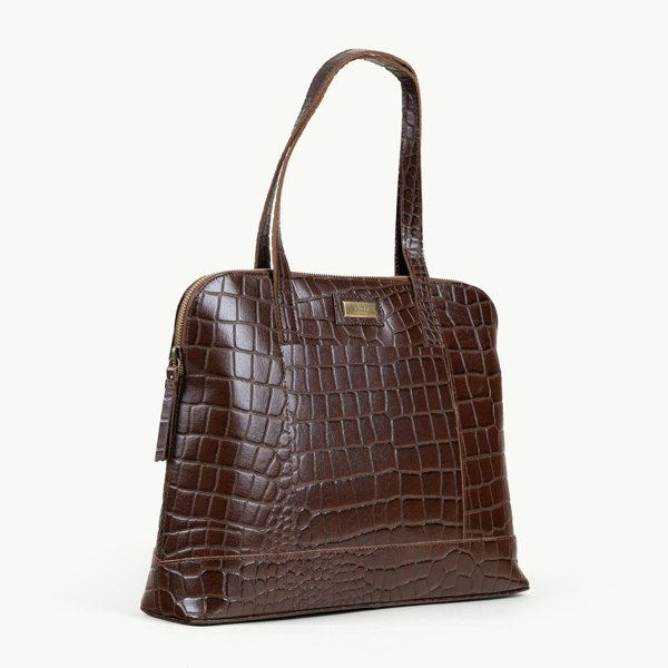 Assots London 'Eva' Brown Croc Real Leather Designer Unlined Tote Bag
