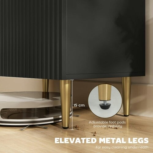 Wyld Haus Sutto Black Etched Sideboard 2 Ribbed Doors Gold Accents
