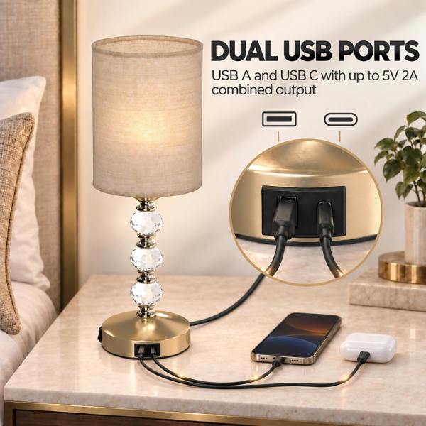 HOMCOM Bedside Lamp, Crystal Decoration Table Lamp, PVC shade