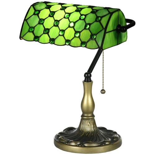 Wyld Haus Nofilu Glass And Metal Green Vintage Style Stained Glass Table Lamp