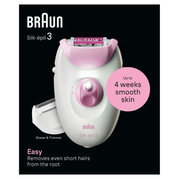 Braun Silk-epil 3, Corded Epilator For Hair Removal, Weeks Of Smooth Skin, 3-031 - Pink