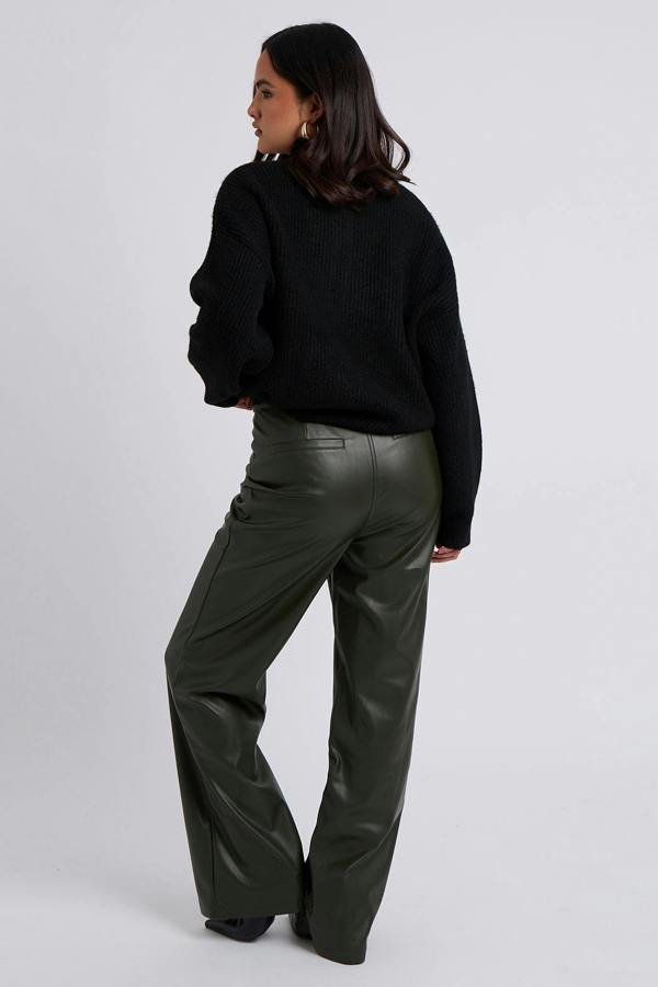 Urban Bliss Khaki Wide Leg PU Trouser