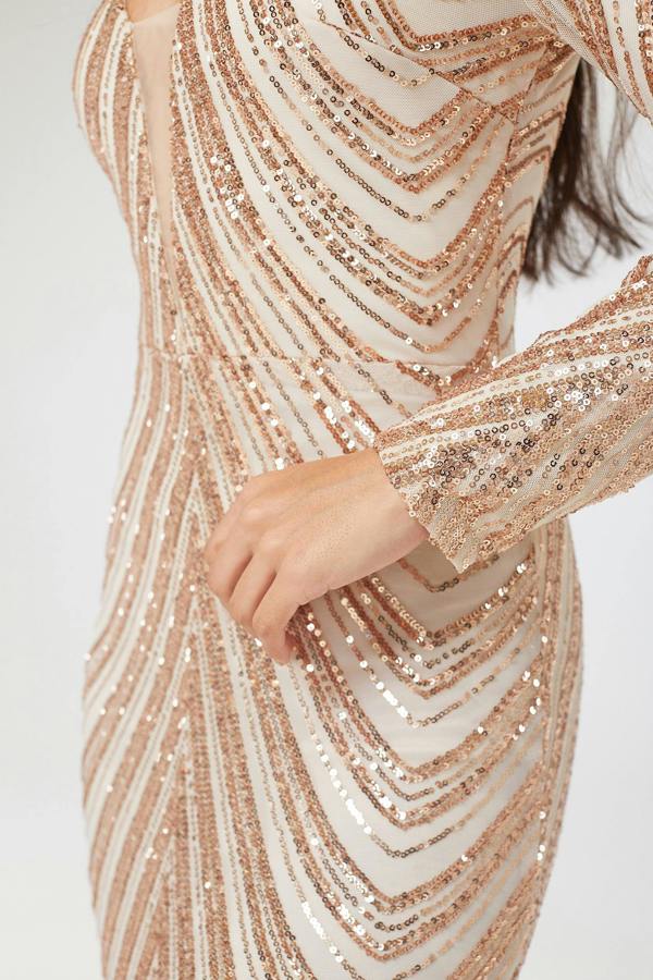 LuvForever Gold Long Sleeve Sequin Maxi Dress