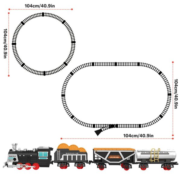 deAO Toys deAO Electric Steam Train Playset with Track, Lights, Music & Smoke Classic Railway Locomotive Toy Black