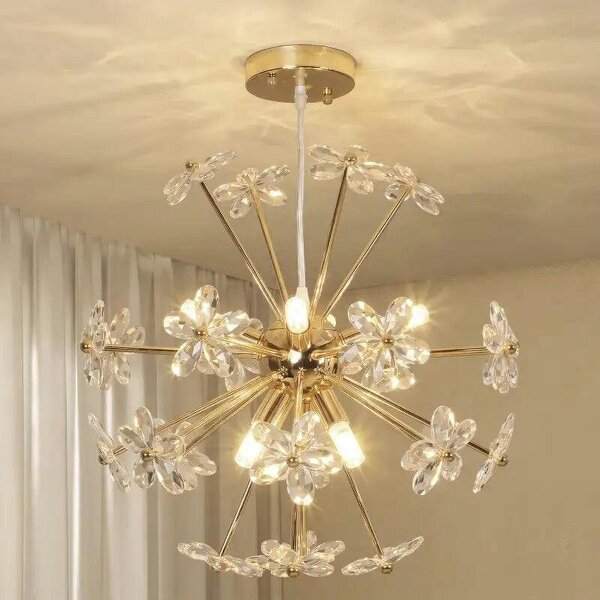 Crystal Chandeliers Ceiling Light with Flower, Modern Pendant Light with Adjustable Height, Ceiling Plate, Clear - Clear