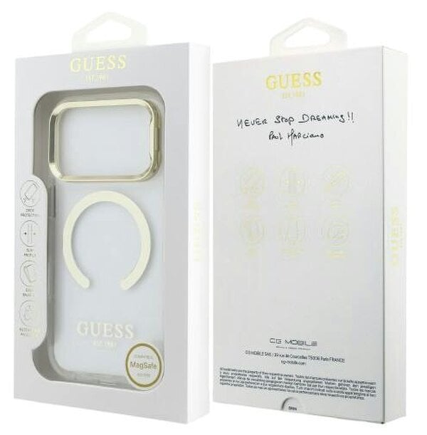 Guess HC IML Gold Outline & Logo Case with MagSafe and Camera Stand for iPhone 17 Pro 6.3" Clear - GUHMP17LHTRMSFD