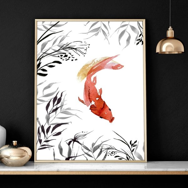 Koi fish Japanese art | set of 2 wall art prints for office decor