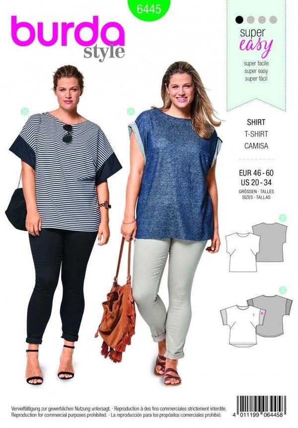 Burda Sewing Pattern 6445 Tops For Women, 20 to 34 - Easy