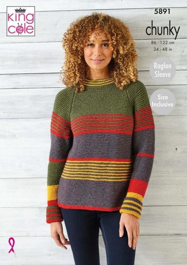 King Cole Wildwood Chunky Knitting Pattern 5891, Sweaters, Cardigans for Women, S - M - L - XL