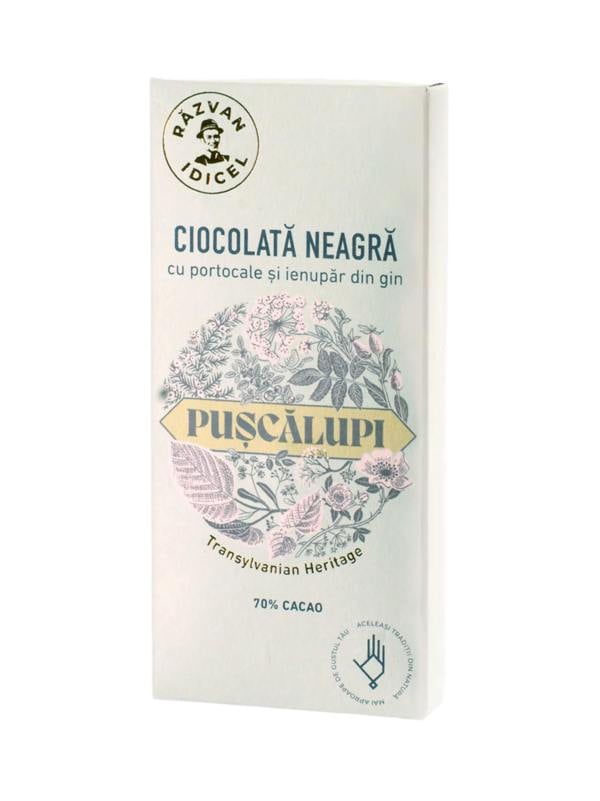 Razvan Idicel Artisanal Dark Chocolate with oranges and gin infused juniper 70% cocoa 80g