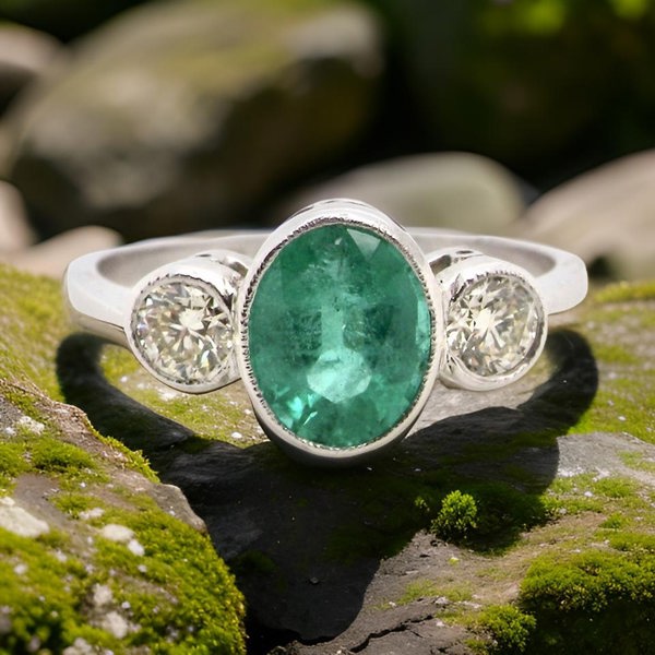 Vintage Tom Three Stone Emerald & Diamond Ring