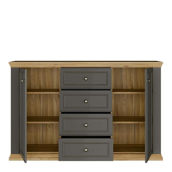 Furniture To Go Pontypool 4 Drawer & 2-Door Sideboard in Grey and Mauvella Oak