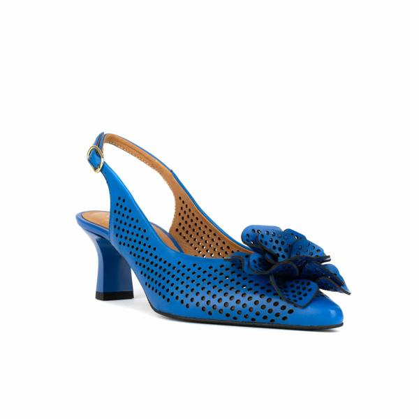 Embassy London Florence - Vibrant Blue - Women's Leather Slingback Heel with Flower Detail