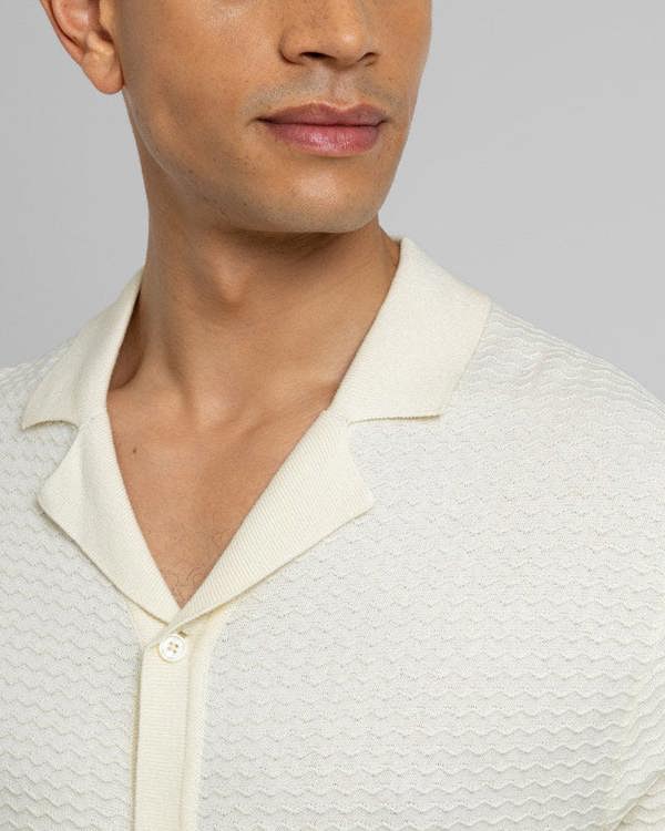 Steel & Jelly Aldgate - Chevron Textured Knitted Short Sleeve Shirt