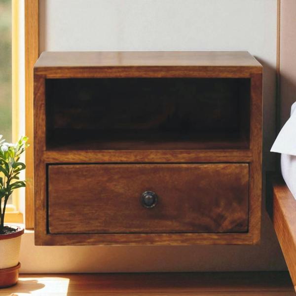 Artisan Furniture Solid Wood Solis 1-Drawer Chestnut Wall Mounted Nightstand