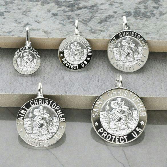Christopher James of London Sterling Silver 3D St Christopher Pendant Various Sizes With Optional Engraving & Chain