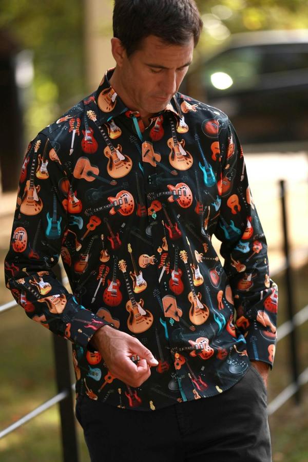 GUITAR PRINT SHIRT – Premium Men's Patterned Shirt by Claudio Lugli | Bold Design, Tailored Fit, Best Printed Shirts