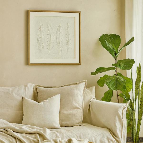 Wyld Haus Les Vans White Feathers Art In Square Natural Wooden Beaded Frame