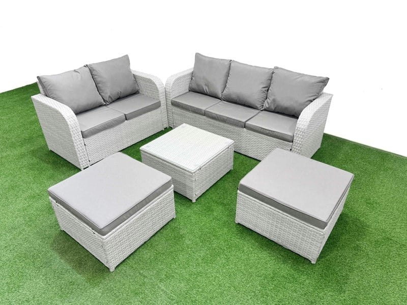 Fimous 7 Seater PE Rattan Wicker Garden Furniture Patio Conservatory Sofa Set with Square Coffee Table 3 Seater Sofa Love Sofa 2 Big Footstool