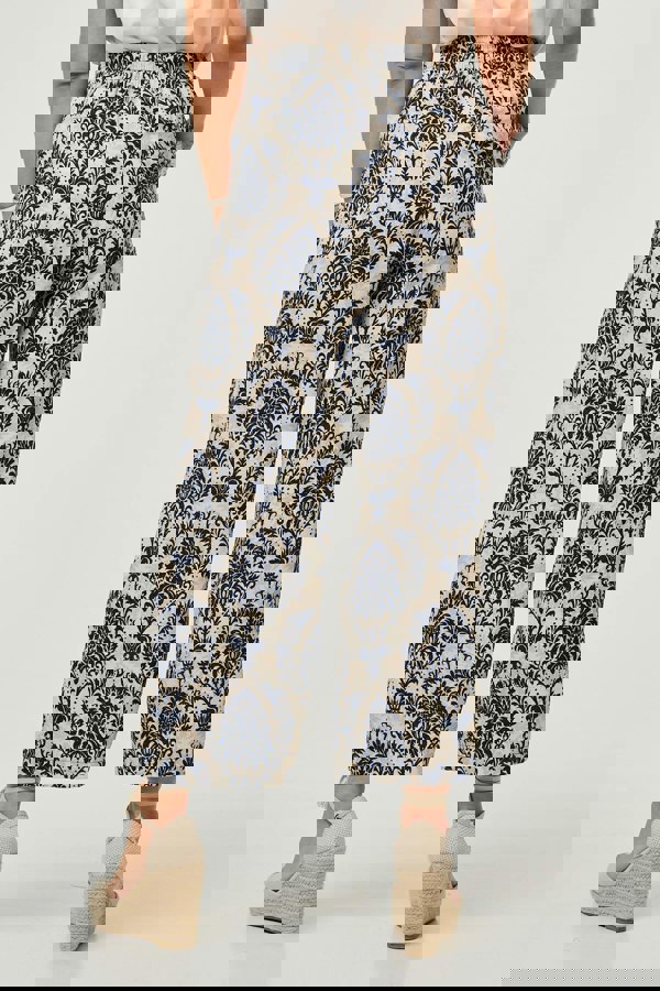 Blue | Baroque Print High Waist Wide Trousers
