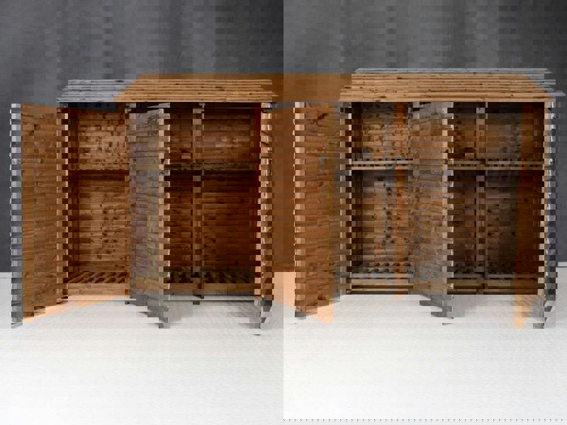 Arbor Garden Solutions Wooden Log Store with Doors and Shelf W-335cm, H-126cm or 180cm, D-88cm - Brown Finish