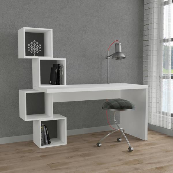 Decortie Balance Desk Modern 4-Tier Open Storage Shelves Engineered Wood 140x153.5x60cm