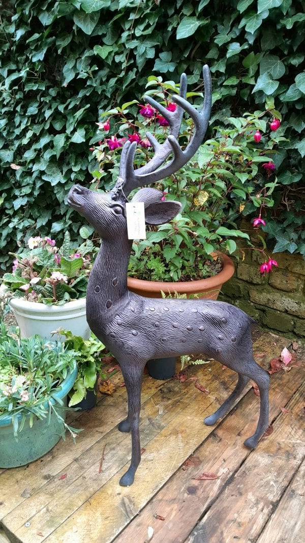 Inspirational Gifting Aluminium Stag Sculpture Garden Ornament with Bronze Finish