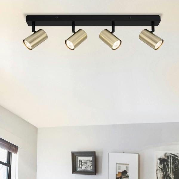 COSYLYTE Grafton 4 Light Brushed Brass Spotlight - Matt Black