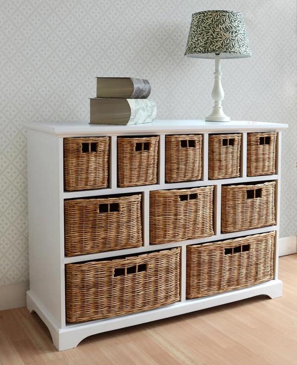 Statement Furniture Tetbury Large 10 Drawer Storage Unit with Wicker Baskets