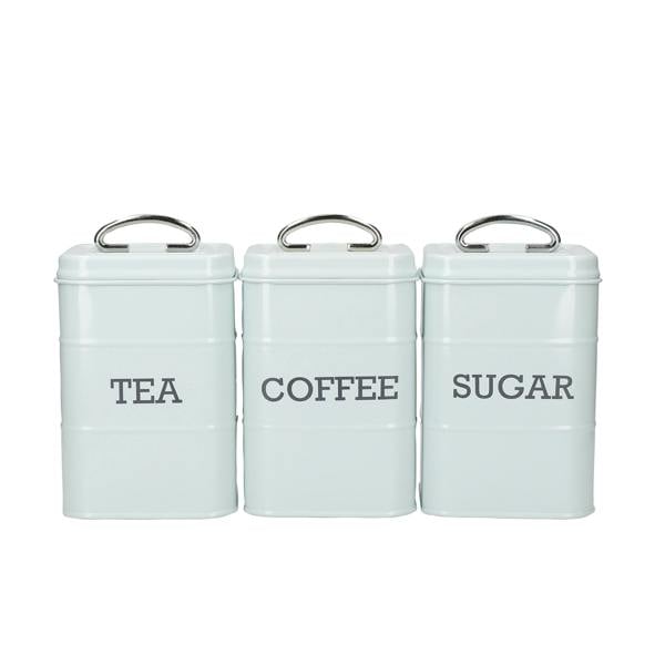 KitchenCraft Living Nostalgia Tea, Coffee and Sugar Canisters in Gift Box, Steel - Vintage Blue