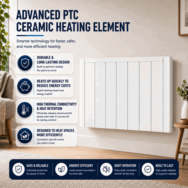 MYLEK Electric Ceramic Radiator Panel Heater WIFI Smart APP Eco 2000W Bathroom Safe Wall Mounted Timer Thermostat