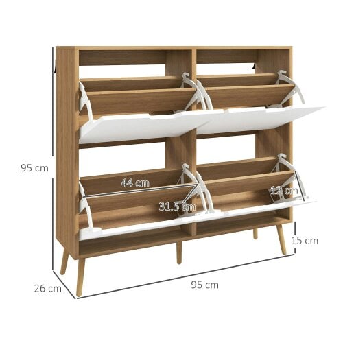 Wyld Haus Margarita Wooden Natural  and White Shoe Cabinet With 4 Flip Drawers For 8 To 16 Pairs