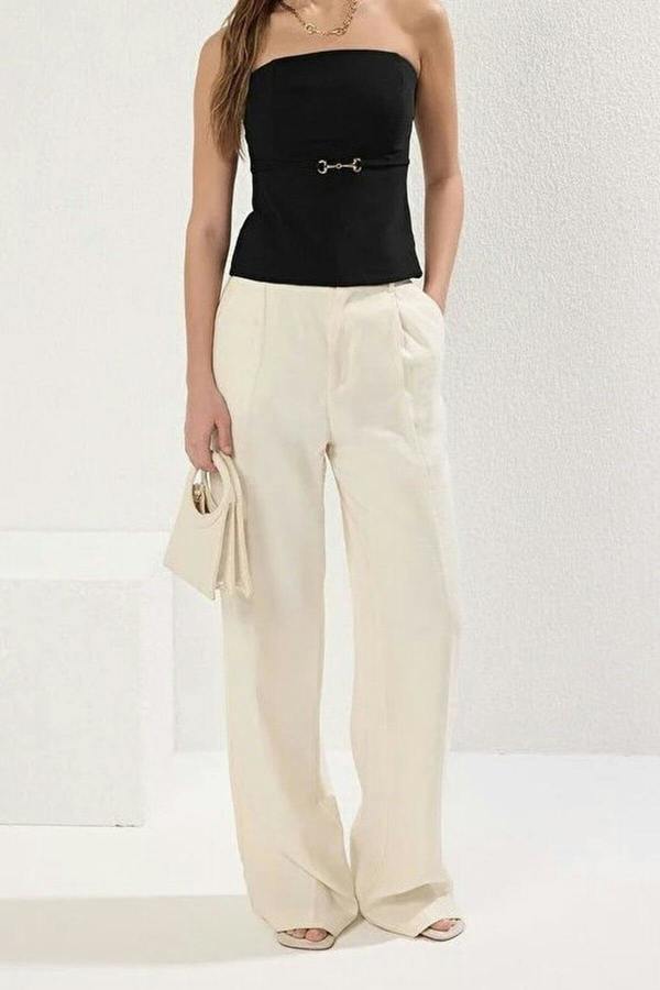 WOVCOR Strapless Fitted Woven Blouse with Thin Belt Detail