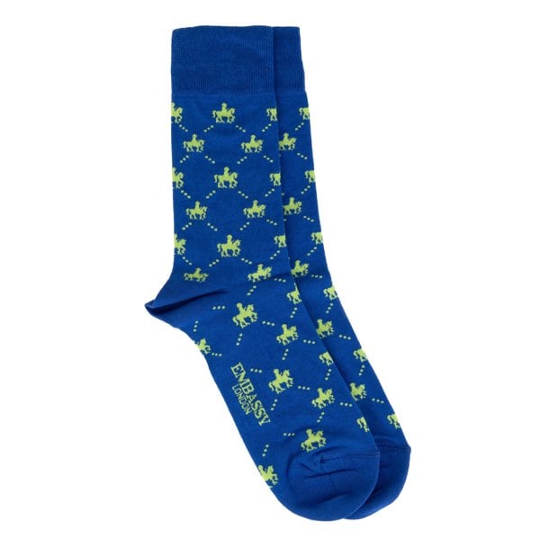Embassy London Footsie - Blue - Men's cotton crew socks size UK 6 to 12 in blue