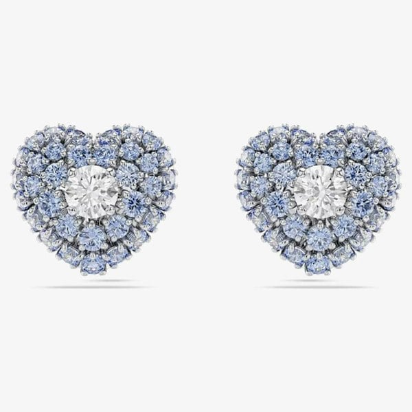 Swarovski Hyperbola Rhodium Plated Blue Heart Stud Earrings 5683576