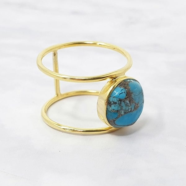 Turquoise Gemstone Gold Vermeil Played Statement Ring