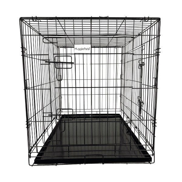 HugglePets Black Dog Cage with Metal Tray